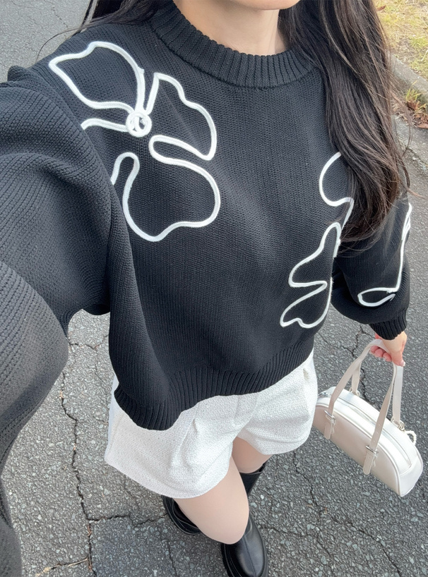 【未使用級♡現行品】ダブルスタンダードクロージング　パール刺繍ニットトップス　黒 BLACK FRIDAY対象】Sov. / パール刺繍ニットトップス TOPS Night STORE