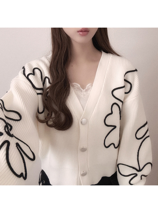 ライン刺繍ニットカーディガン[on313] | レディースファッション