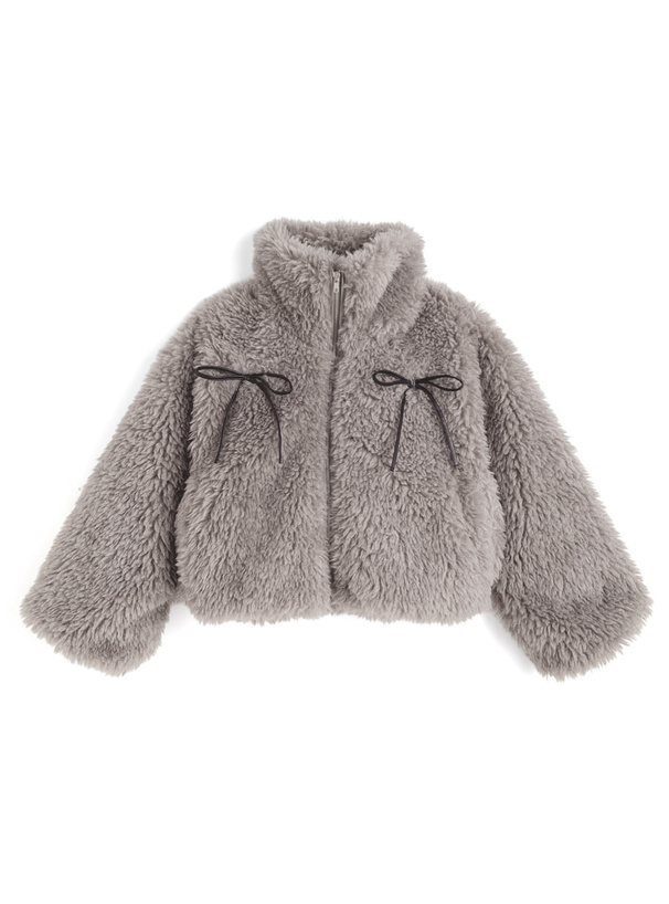 リボン付きボアショート丈ジャケット