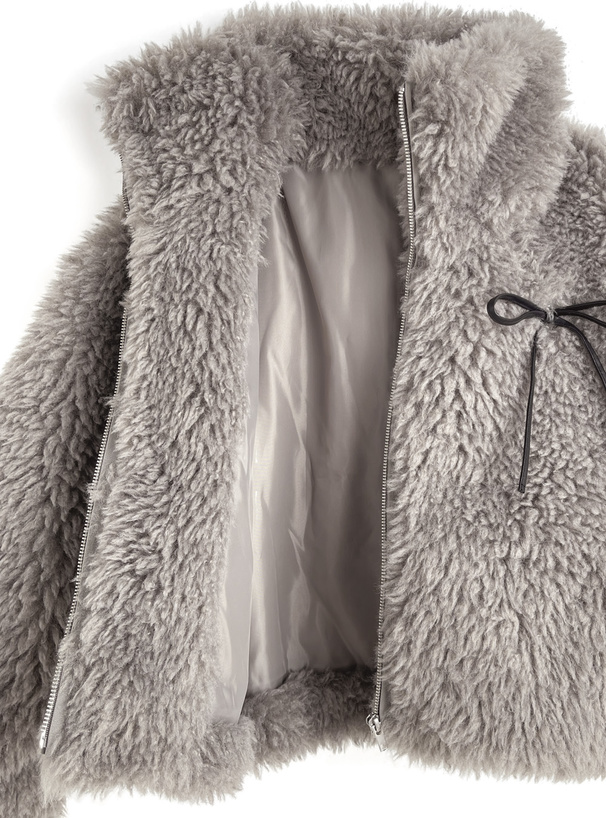 リボン付きボアショート丈ジャケット