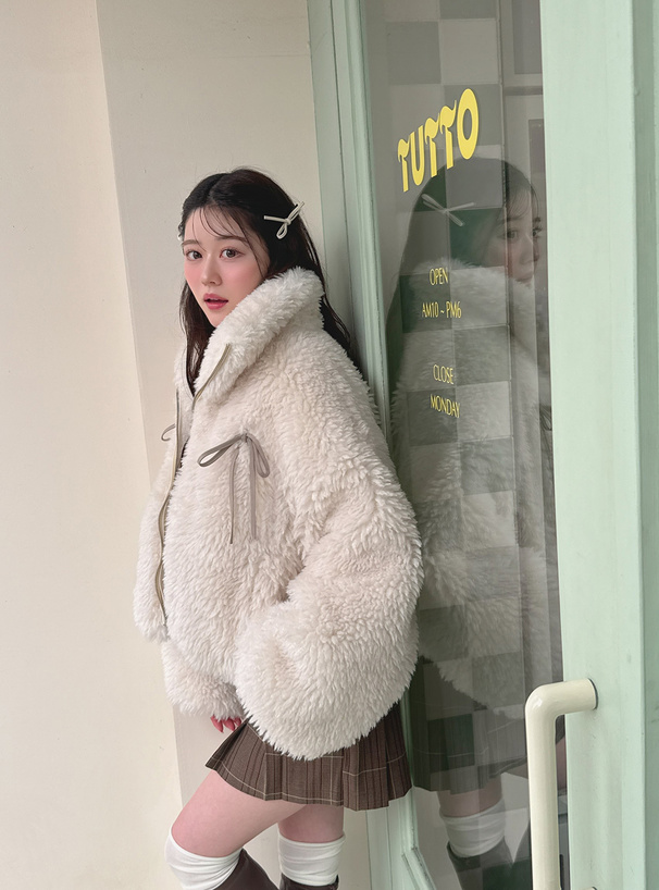 リボンボアショート丈ジャケット[on329] | レディースファッション通販