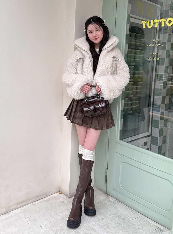 リボン付きボアショート丈ジャケット[on329] | レディースファッション