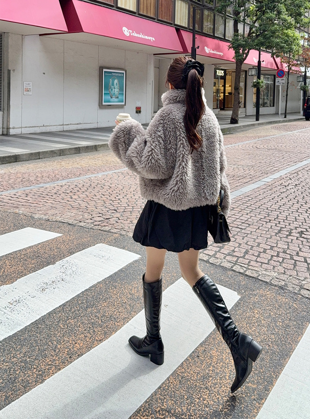 リボン付きボアショート丈ジャケット[on329] | レディースファッション