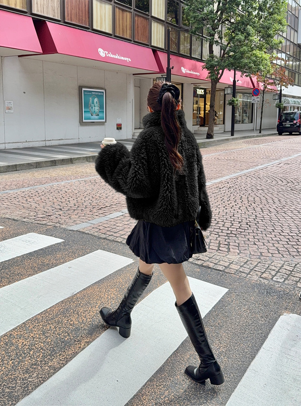 リボン付きボアショート丈ジャケット