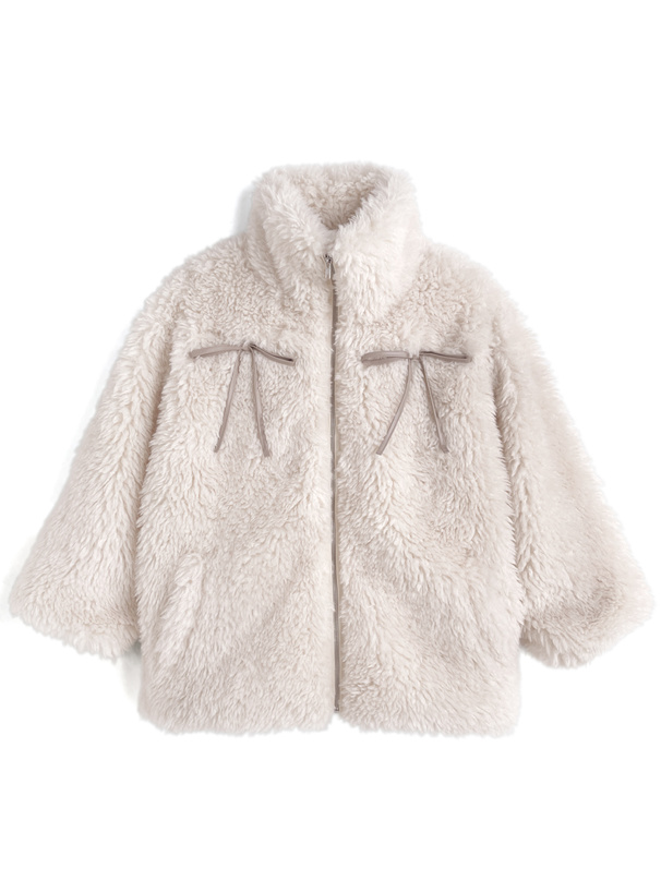 ◆スーパービューティー◆ボアジャケット　リボン　レース エコレザー リボン付きボアジャケット[on329a] | レディースファッション通販の