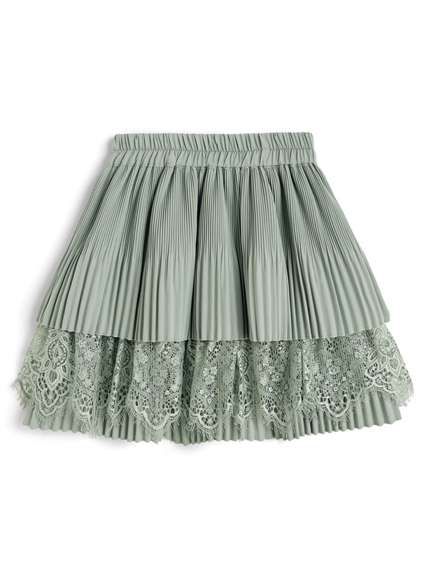 レースプリーツティアードミニスカート