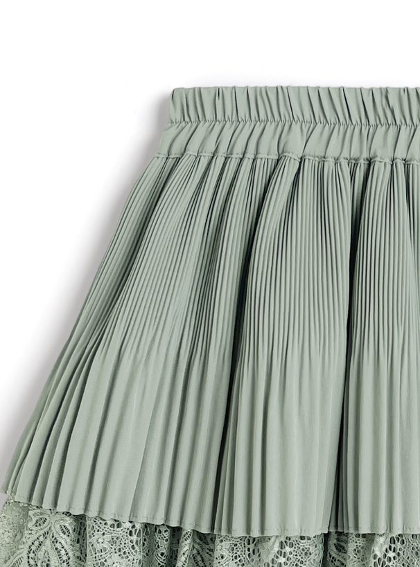 レースプリーツティアードミニスカート