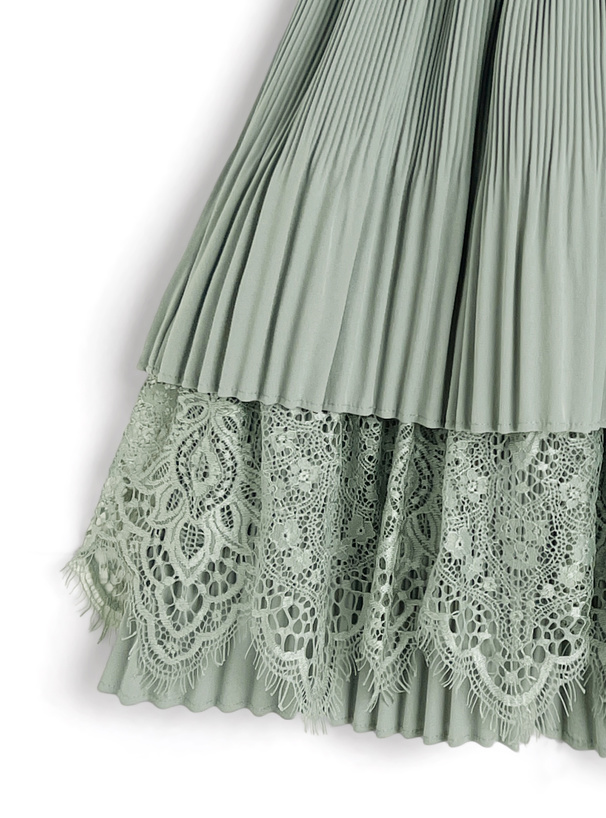 レースプリーツティアードミニスカート