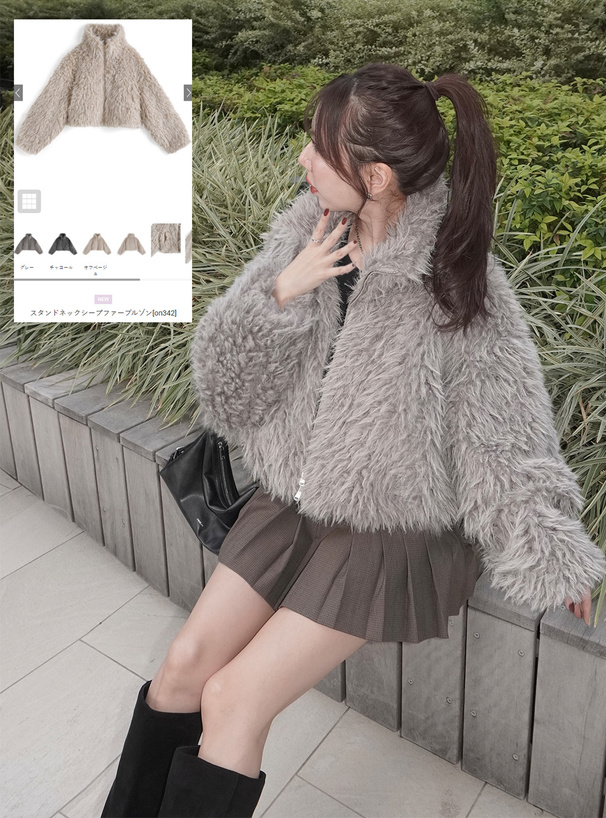 ILLIT アイリット BEB スタンドネックシープファーブルゾン[on342