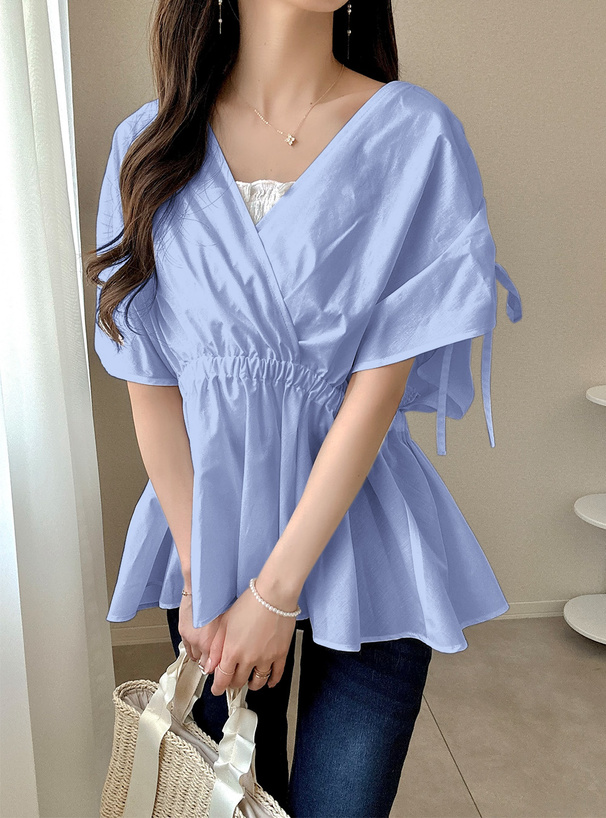 CAROLL PARIS カシュクールジレ　ネイビー　フランス製 □コットンウールギャバジン カラーレスショートコート