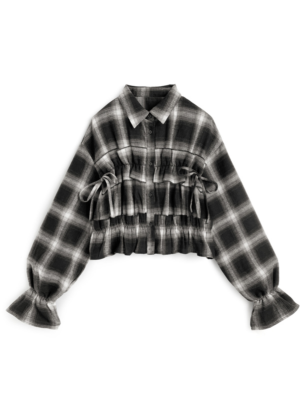 チェック柄フリルリボンシャツ[on355]