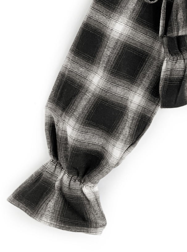 チェック柄フリルリボンシャツ