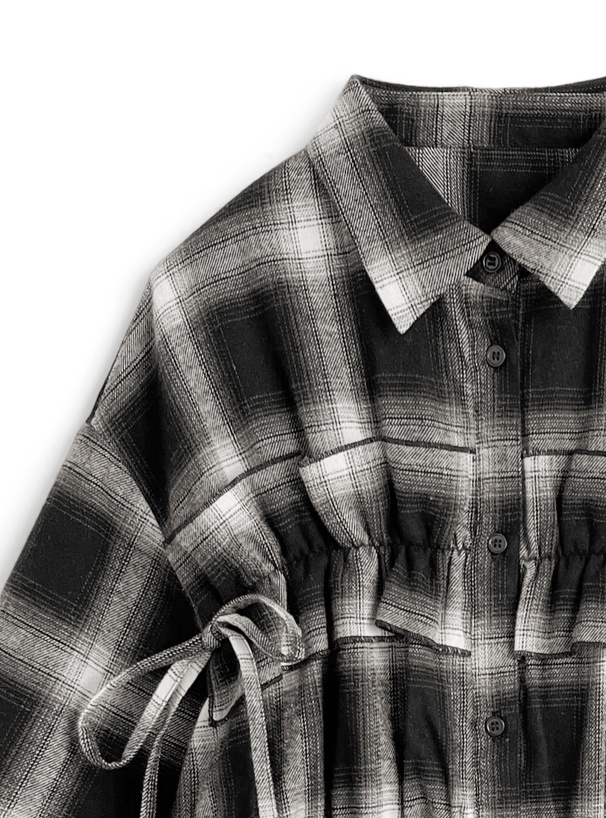 チェック柄フリルリボンシャツ