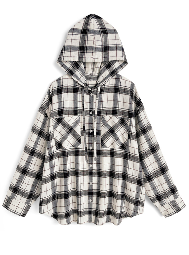フード付きチェック柄シャツ