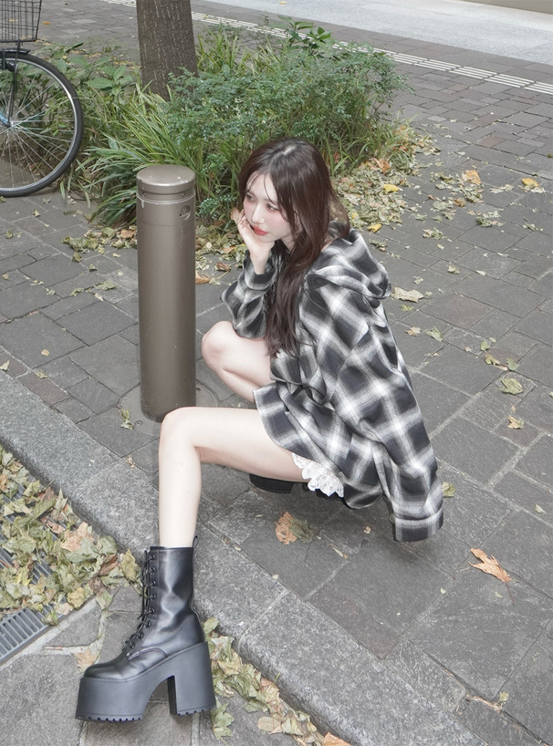 フード付きチェック柄シャツ[on356] | レディースファッション通販の