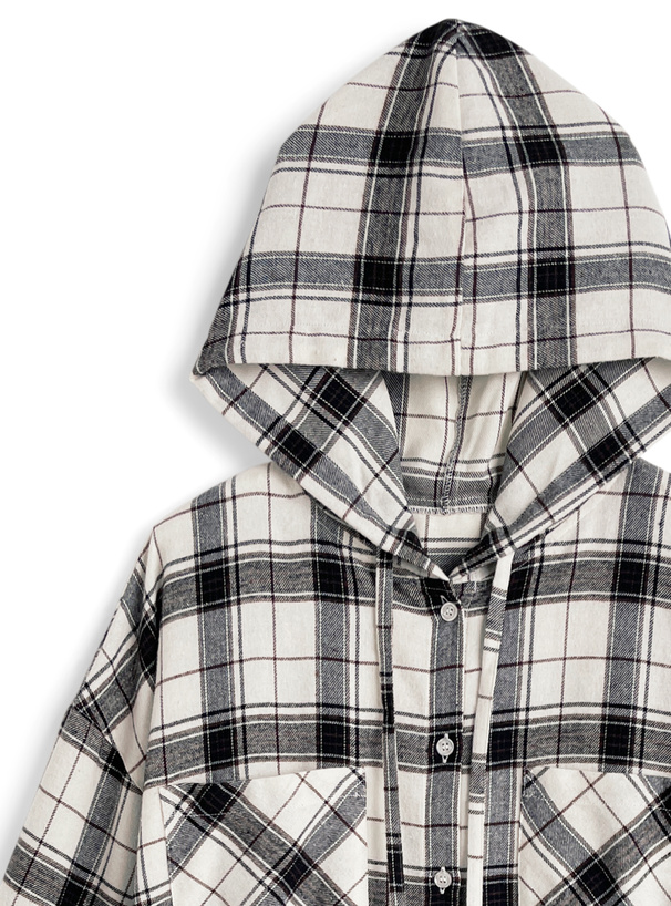 フード付きチェック柄シャツ