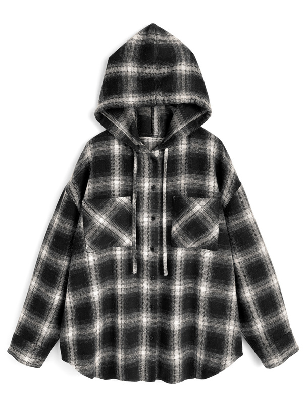 フード付きチェック柄シャツ[on356a]