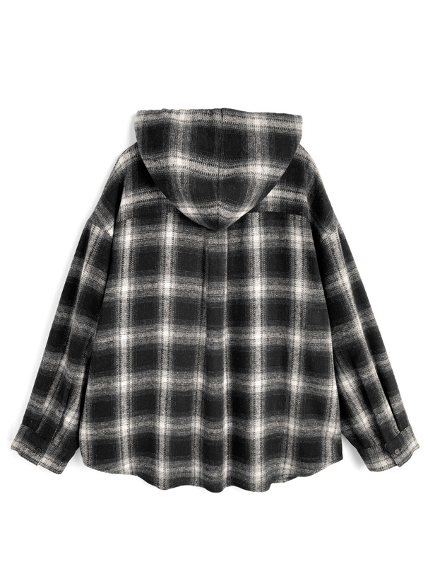 フード付きチェック柄シャツ