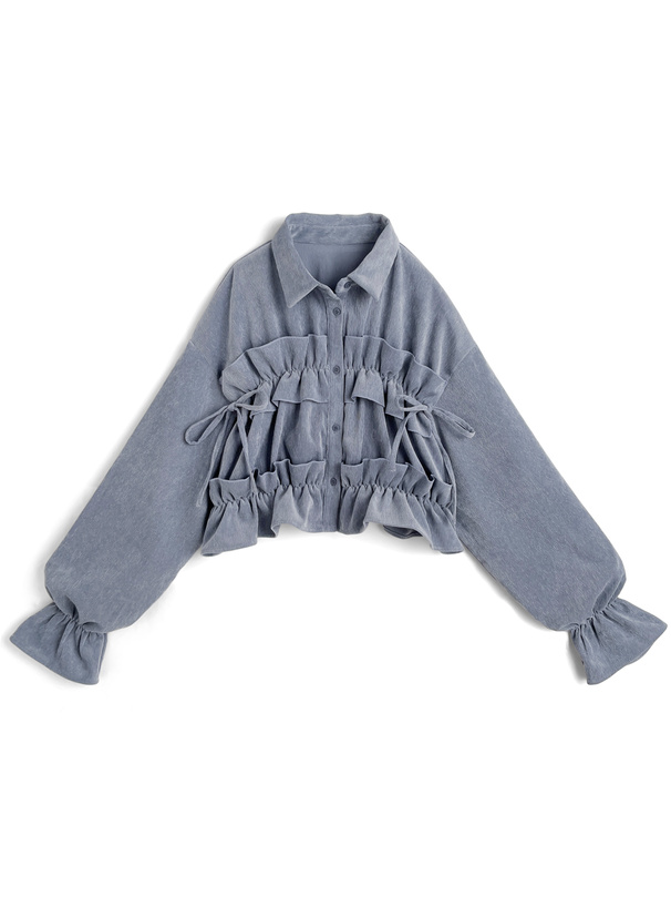 フリルリボンコーデュロイトップス