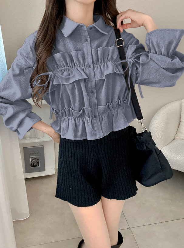 フリルリボンコーデュロイトップス[on357] | レディース