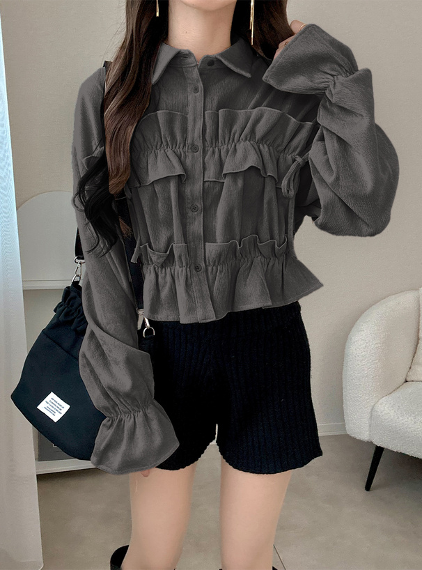 フリルリボンコーデュロイトップス