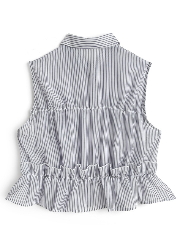 ストライプ柄フリルノースリーブシアーブラウス