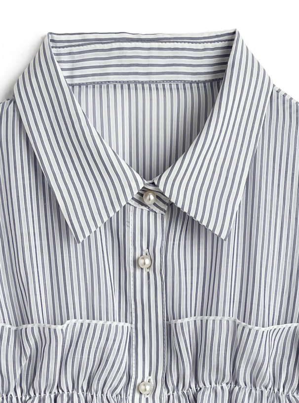 ストライプ柄フリルノースリーブシアーブラウス