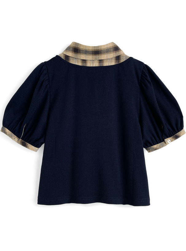チェック柄シャツドッキングテレコトップス
