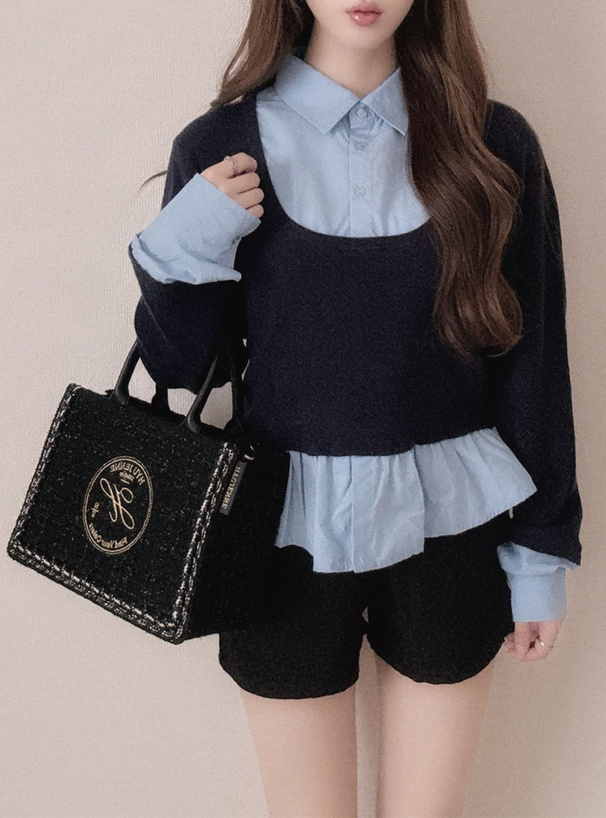 シャツレイヤード風ニットトップス[on366] | レディースファッション