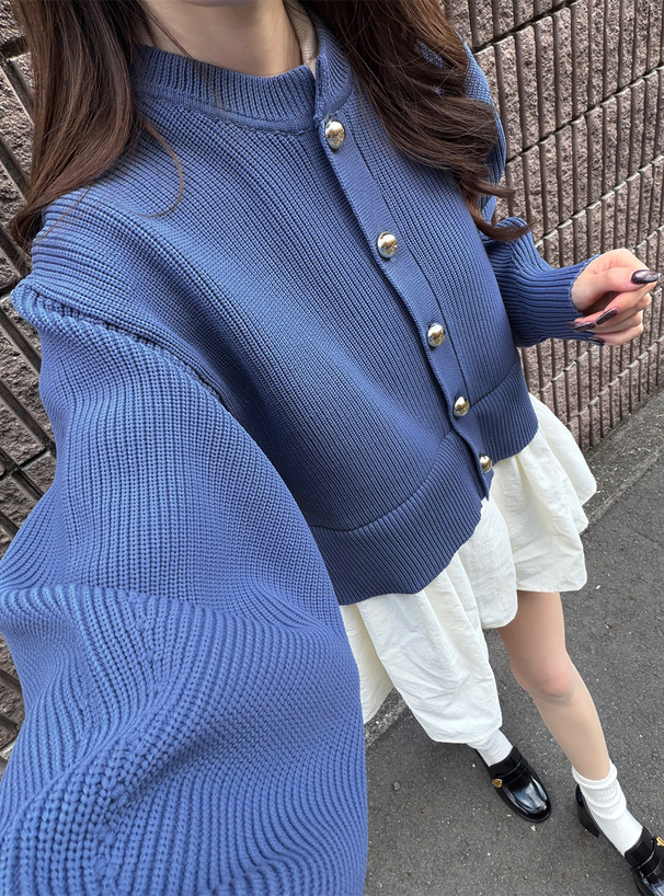 kolor 23AW ネイビー ドッキング ニットカーディガン ドッキングフレアニットカーディガン[on367] | レディースファッション