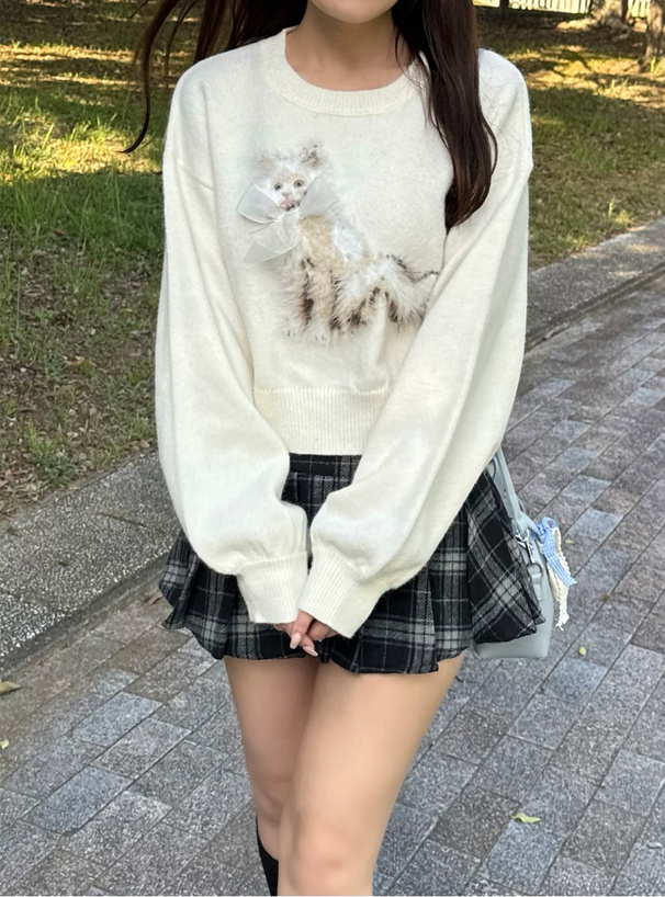 キャットリボンニットトップス