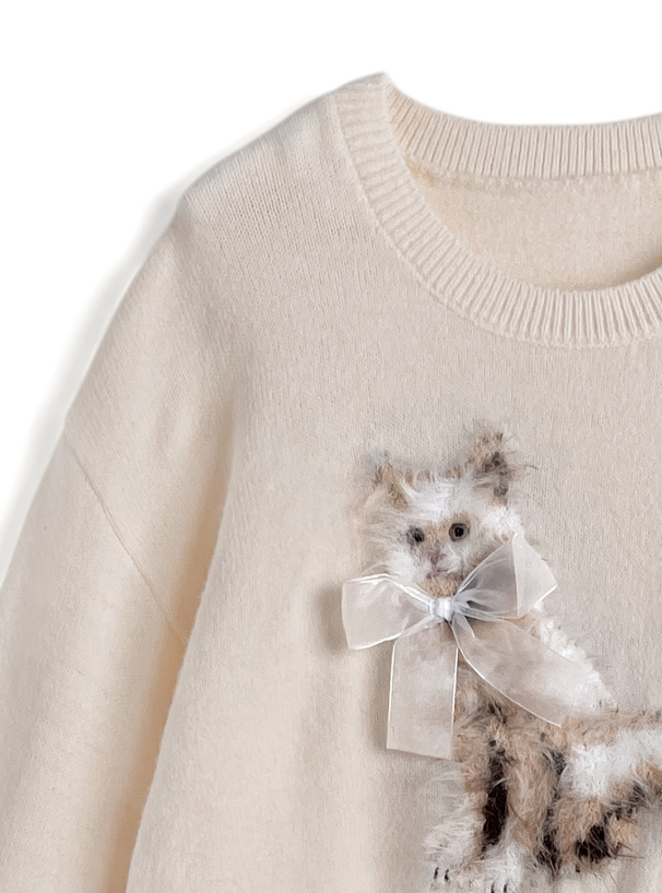 Open yy カウチン グレー ペット クラブ ニット リボン ハート 犬 猫  