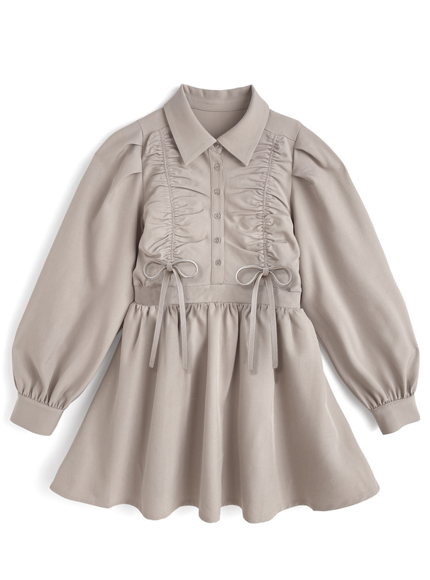 ギャザーリボンフレアミニワンピース[on369]