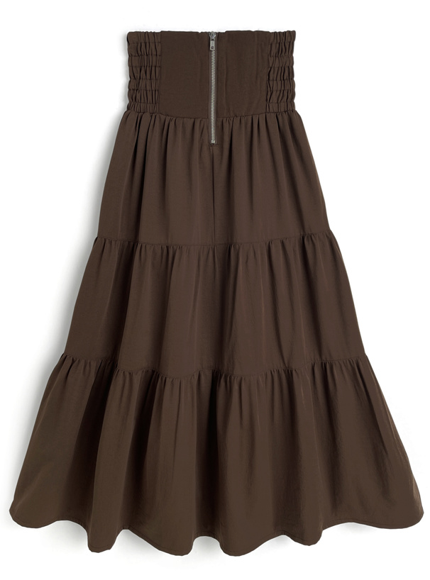 フロントジップ切替ティアードロングスカート