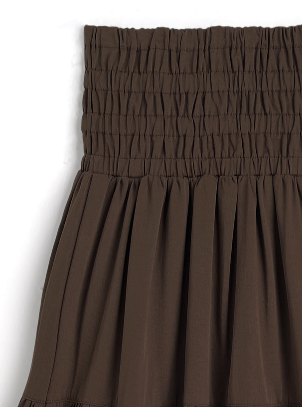 フロントジップ切替ティアードロングスカート