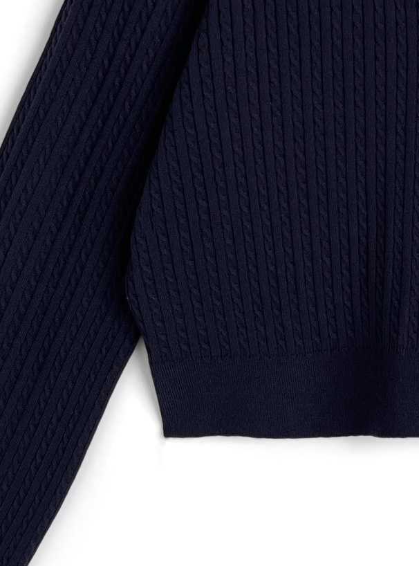 ダブルカラーケーブル編みニットトップス