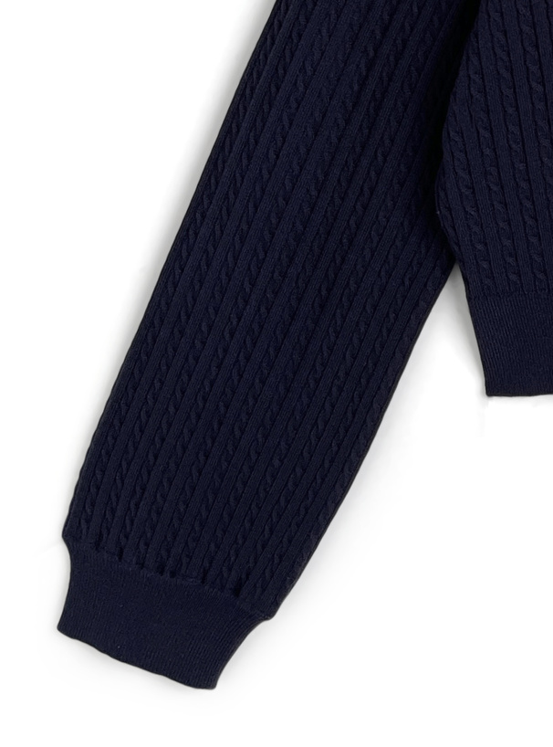 ダブルカラーケーブル編みニットトップス