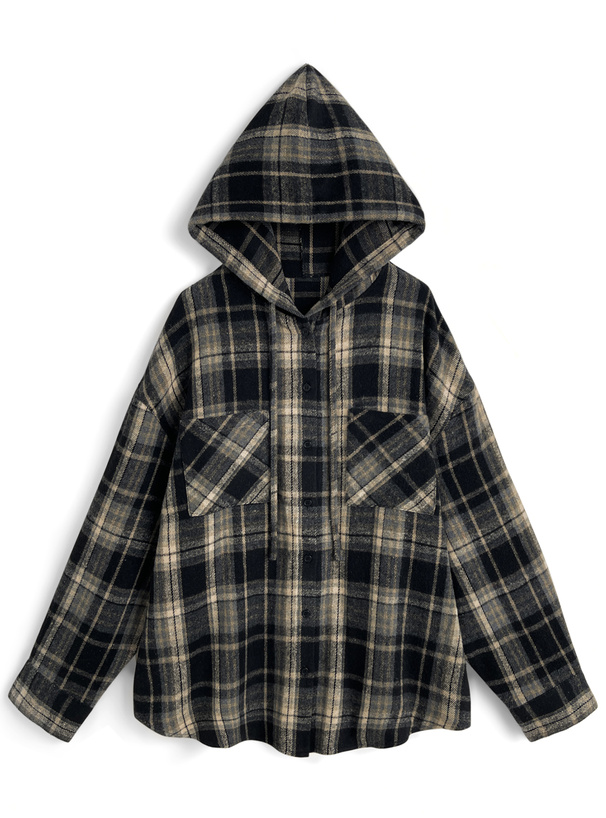 フード付きチェック柄シャツ[on381]