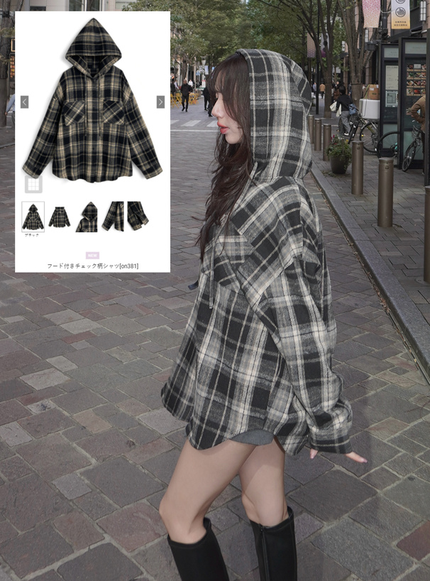 フード付きチェック柄シャツ[on381] | レディースファッション通販の