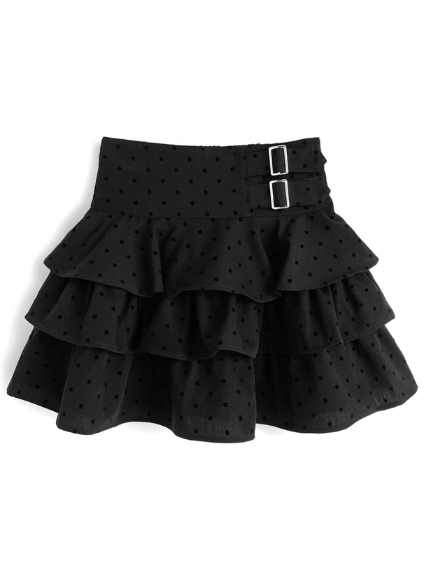 インパン裏地付きドット柄ベルトティアードフリルミニスカート[on382