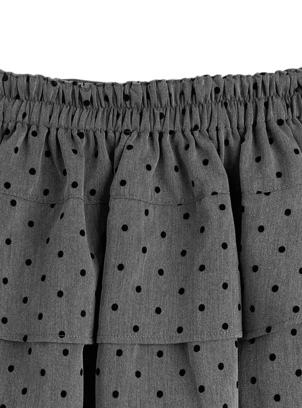 インパン裏地付きドット柄ベルトティアードフリルミニスカート