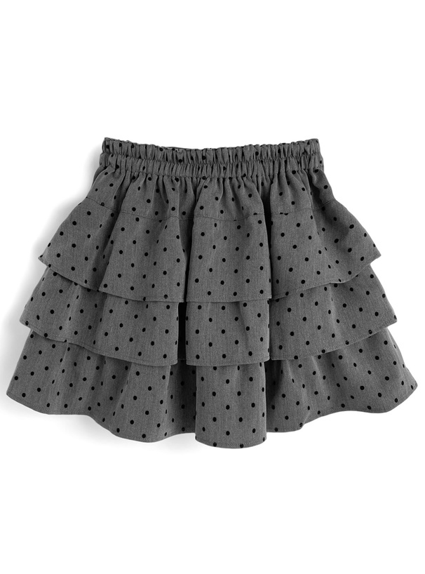 インパン裏地付きドット柄ベルトティアードフリルミニスカート[on382