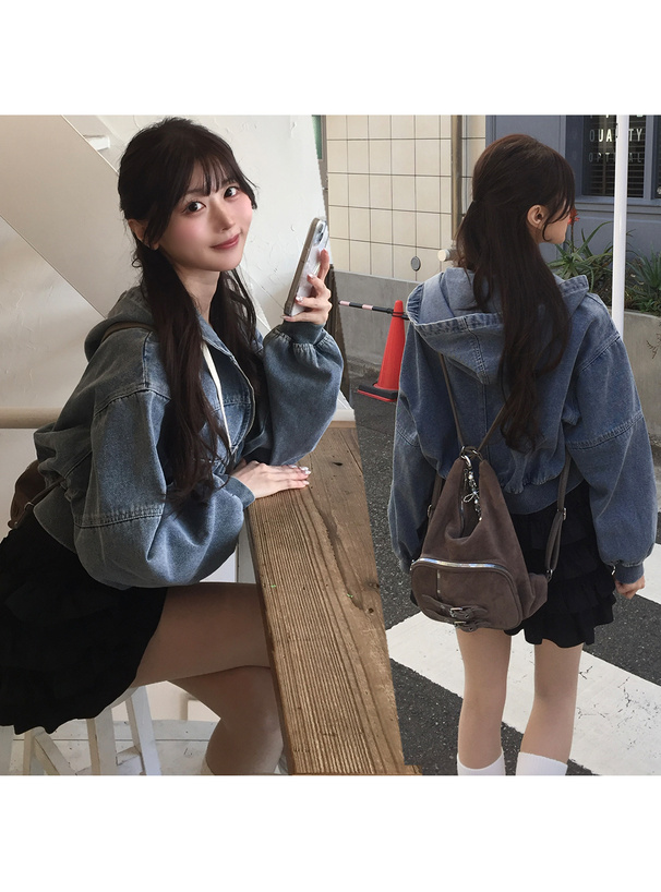 ダブルジップデニムパーカー