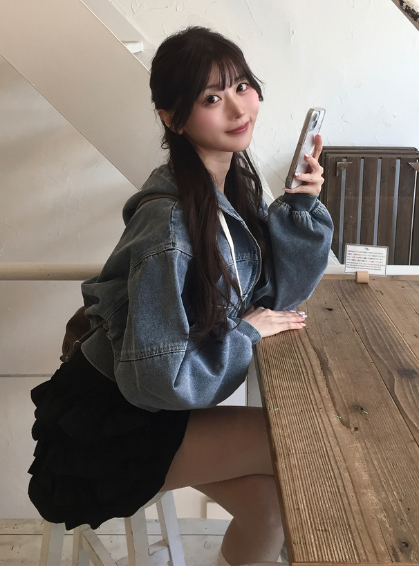 ダブルジップデニムパーカー