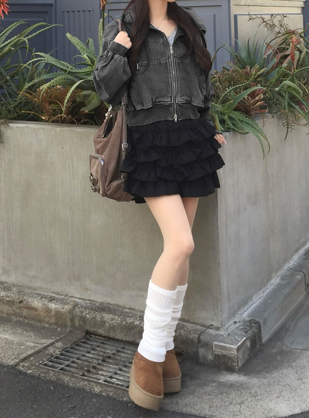 ダブルジップデニムパーカー