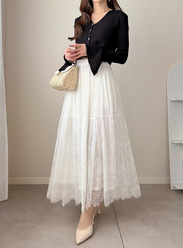 ぺチスカート付き切替レーススカート