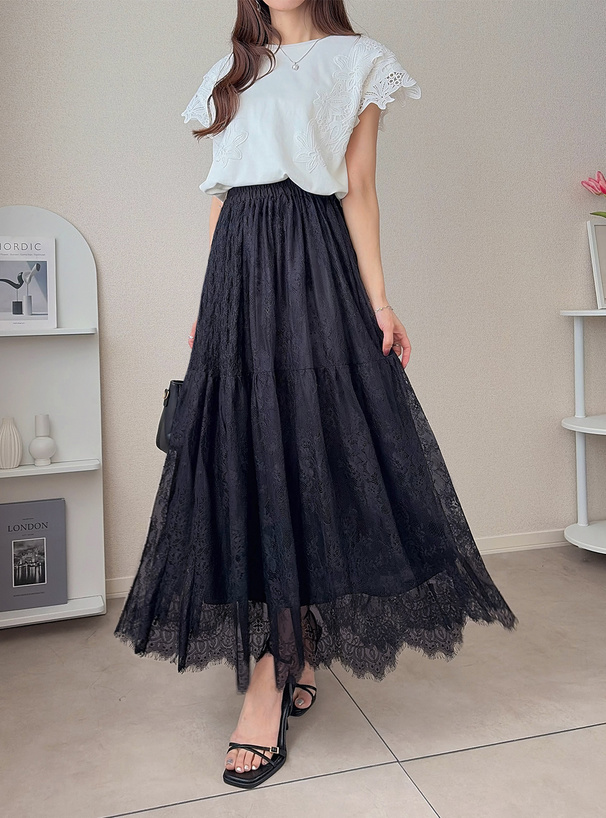 ぺチスカート付き切替レーススカート