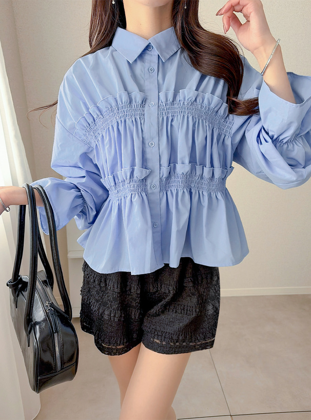 シャーリングフリルブラウス