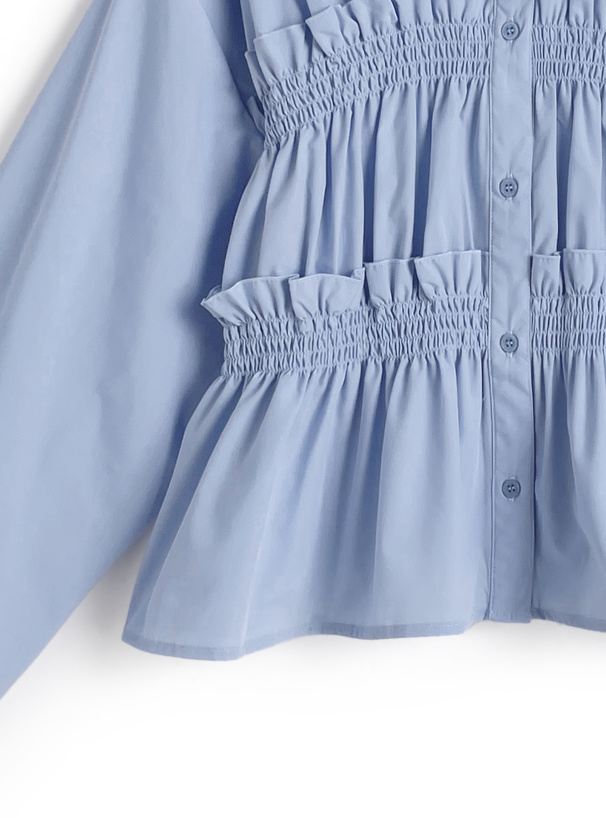 シャーリングフリルブラウス