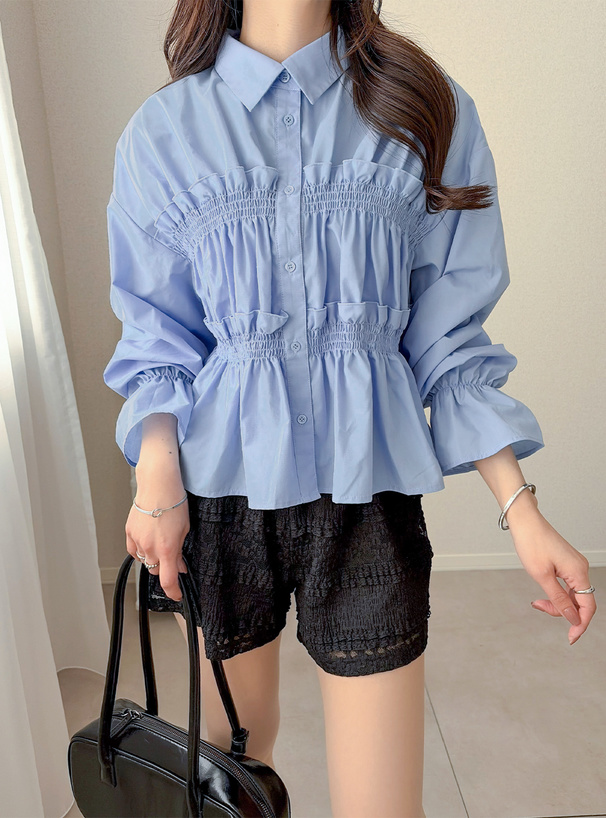 シャーリングフリルブラウス